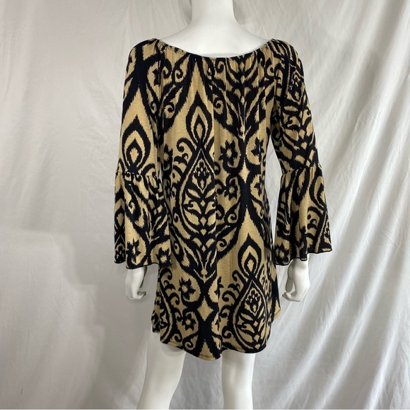 Pink Coconut Damask Print Bell Sleeve Tunic Leggings Top - Picture 5 of 7